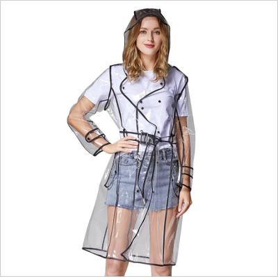 China Raincoat Women Fashion Long Raincoat Transparent Eva Belt Raincoat for sale