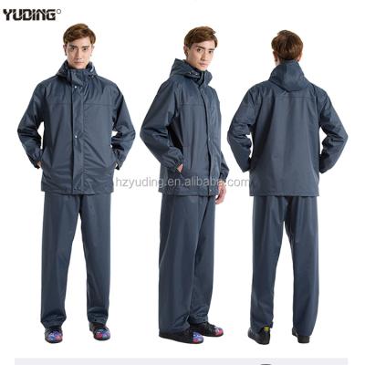 China Waterproof Rain Wear Pants Jackets Rain Coat Set With Fixed Hood For Adult for sale