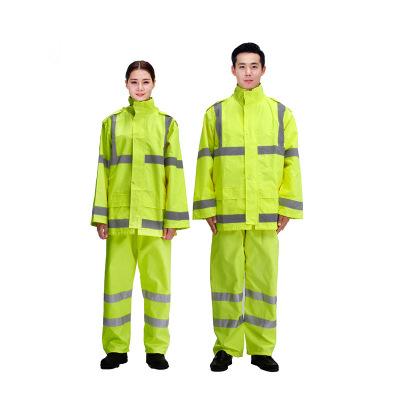 China Bachelorette Raincoats Work Waterproof Fluorescent Green PVC Safety Rainsuit With Reflective Tape for sale