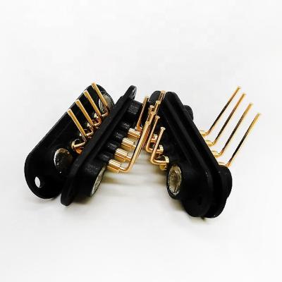 China Transmission Smart Factory Data Charging Power Electroncs Direct Sales Can Be Customized 4 Terminal Curve Probe Brass Spring Pin Pogo Semi Waterproof Magnetic Connector for sale