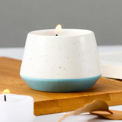 China Wholesale Home Decoration Vintage Style Dappled Ceramic Candle Jars Glazed Tea Light Candle Container for sale