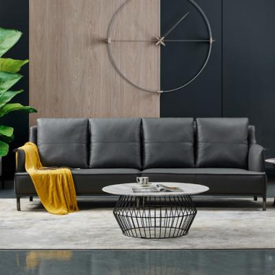 China Other Nordic Italian Minimalist Living Room Black Straight Leather Sofa Furniture for sale