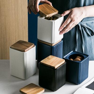 China Nordic Creative Bottle Tea Storage Grain Storage Kitchen Canister Storage SugarJar Lid Canister Wooden Sets for sale