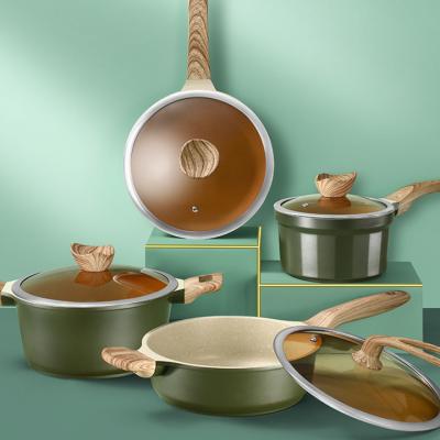 China Cooking Hot Sale Kitchen Pots Cookware Frying Pan Non-stick Cookware Set With Steaming Tray for sale