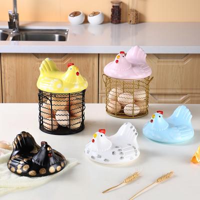 China Hot Selling Iron Storage Basket Homeware Decorative Fruit Basket Ceramic Egg Stocked Basket for sale