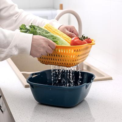 China Sale Storage Basket Washing Fruit Vegetable Kitchen Strainer Double Layer Stored Hot Drain Basket for sale