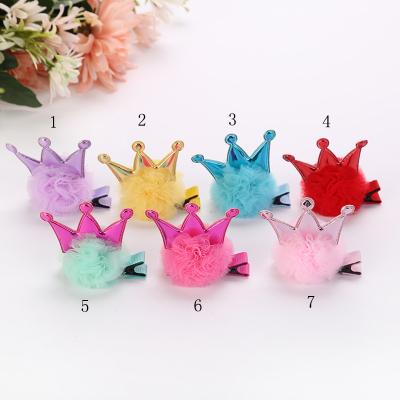 China Baby Decoration Kids Birthday Party Crown Hair Clip Little Girl Mesh Hairclip Baby Hair Accessories Handmade for sale