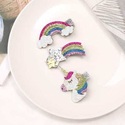 China Fashion cute children's glitter unicorn rainbow cloud star hairpin children's hair accessories 90301 for sale