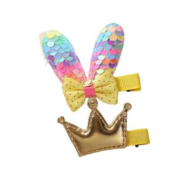 China Cute fashion children's rabbit ears hairpin bow sequin hair accessories baby crown girl party headdress for sale