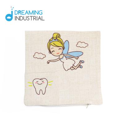 China Nondisposable Sublimation Tooth Fairy Square Cushion Cover Pillow Canvas Cover With Pocket for sale