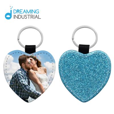 China Sublimation Leather Blank Glitter Leather Heart Shape Keyring/PU Chain Key Chain For Valentine's Day Gifts for sale