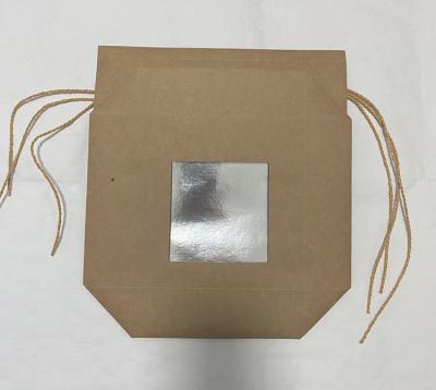 China Recyclable Rice Bag Kraft Paper Bag Flat Bottom Japanese Twine Tie With Big Window for sale