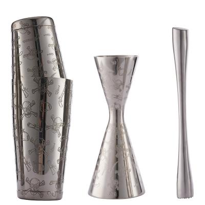 China Morden Luxury High Quality Stainless Steel Boston Three Piece Set With Pattern For Bar Or Family for sale