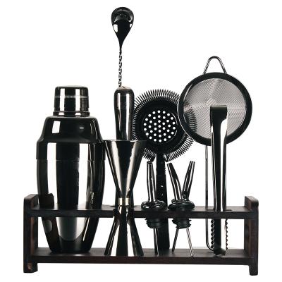 China CLASSIC High Quality Cocktail Shakers Set With Bamboo Frame For Portable Cocktail Bar for sale