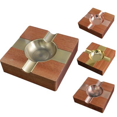 China Smoking Ashtray Cigar Ashtray with Wooden Case and Stainless Steel Holder for sale