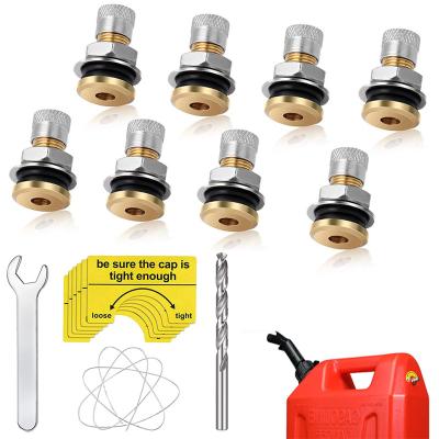 China General 8 piece brass fuel gas can vent caps kits for gas fuel can allow more fluid with drill, wire, wrench and warning stickers for sale