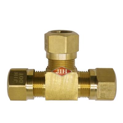 China Equal Union Tee SAE DOT Nylon Air Brake Brass Fittings For Nylon Tube OD 1/8