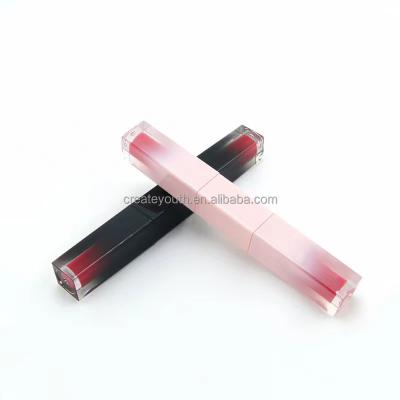 China Double Head Cosmetic Square Gradient Lip Gloss Tube With Brush for sale