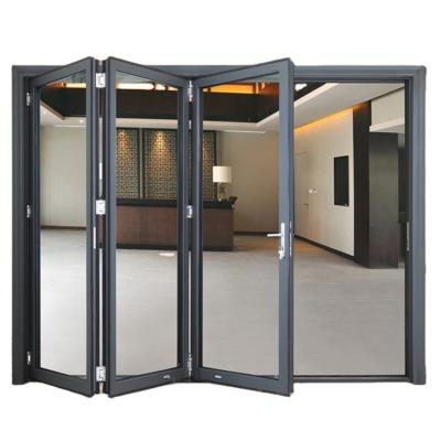 China Thermal Insulation Wanjia Top Rated Patio Exterior Glass Door Thermal Break Aluminum Bifold Patio Doors Double Glazed Accordion Folding Door for sale