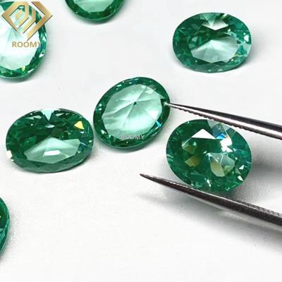 China High Temperature Resistance 3A Fashion Oval Cut Synthetic Green Spinel Stones For Jewelry Making for sale