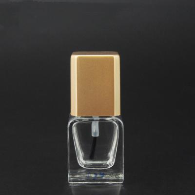 China Wholesale New Custom Shape Square Personal Care Glass Bottle 12ML Empty Nail Polish Bottle With Plastic UV Plating for sale