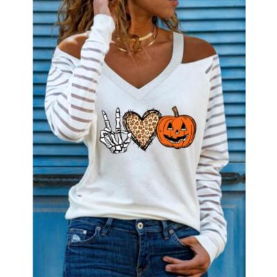 China 2021 Wholesale Halloween Pumpkin Skeleton Anti-pilling Printing Women Shirts Costume for sale