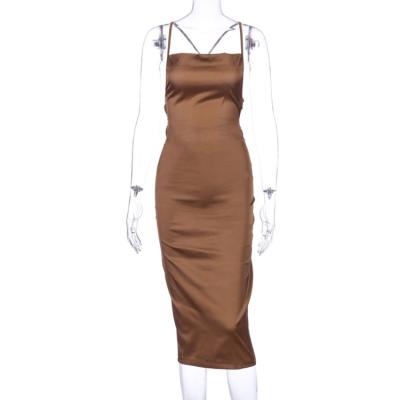 China Breathable Wholesale Brown Dresses Ladies Summer Dresses CETIM Prom Dresses for sale