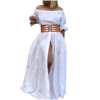 China 2019 Breathable Cheap Price Off Shoulder Slit Long Maxi Dresses Casual Dress for sale