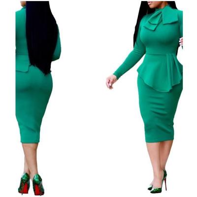 China Breathable High Quality 2019 Long Sleeve Office Dress With Bow Formal Dresses for sale