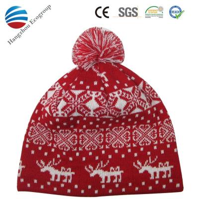 China 2016 COMMON acrylic jacquard pom custom pom knit hat for sale