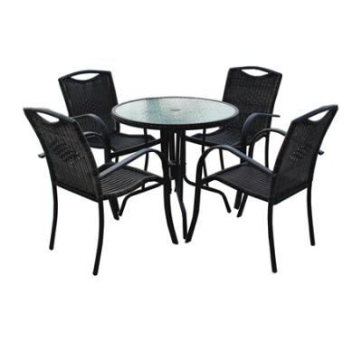 China Wholesale Durable Outdoor Metal Garden 4pcs Stackable Chairs Round Table Patio Furniture Set for sale