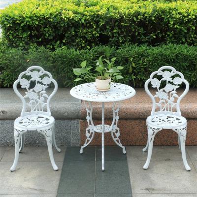 China Durable Rose Beautiful Garden Yard Cast Aluminum Table and Chairs Bistro Set for Two Person Use for sale