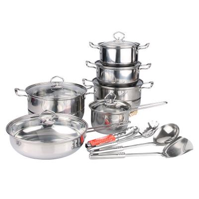 China Sustainable Wholesale Stainless Steel 16 Piece Cookware Set Kitchenware Cooking Pot for sale