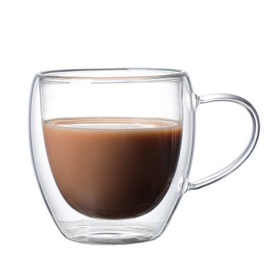 China Wholesale 250ML Double Wall Glass Espresso Viable Coffee Mugs Transparent Glass Cup Mug With Handle for sale