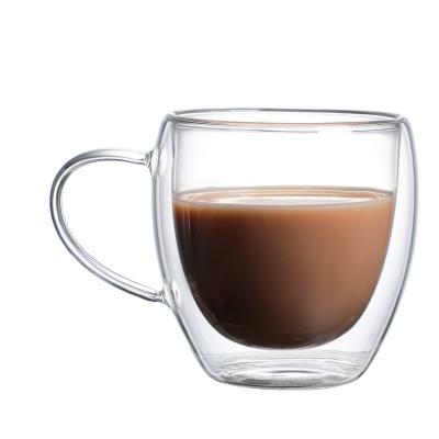 China Sustainable Hot Selling Double Wall Glass Coffee Mugs Transparent Glass Cup With Handle for sale