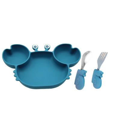 China Wholesale Baby Feeding Supplies Soft Silicone Dish For Baby Dinnerware Sets Baby Feeding Bowl With Fork And Spoon for sale