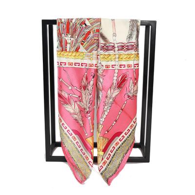 China Soft Elegant Luxury ZP Custom Design Feather Print English Silk Scarves Wholesale for sale