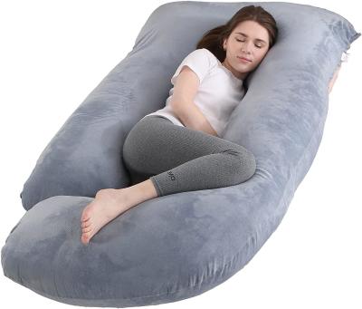 China Grey Velvet Cover J Shaped Full Body Pregnancy Pillow for Home Decor Sofa Cushion for sale