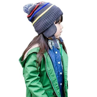 China JOINT Boys Kids Striped Knit Beanie Hat With Earflap Cuff Warm Winter Cap for sale