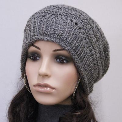 China COMMON Hand Knit Woman Winter Charcoal Wool Hat Dark Gray Hat for sale