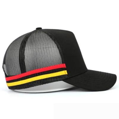 China Wholesale Custom JOINT High Profile Trucker Hats , Stripe 2 Side Red Black Mesh Trucker Cap for sale