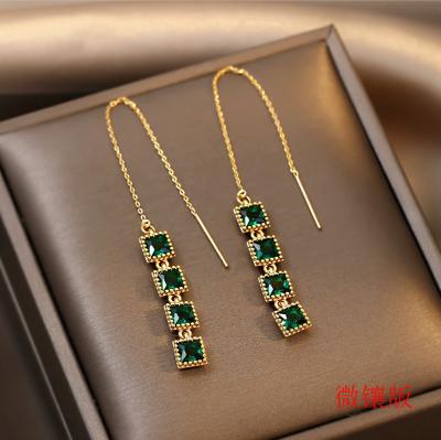 China TRENDY Fashion Wire Dangle Square Crystal Green CZ Earring for sale