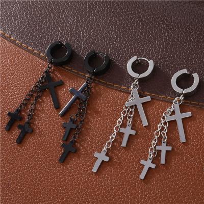 China Trendy Trendy Fashion Stainless Steel Long Cross Earrings for sale