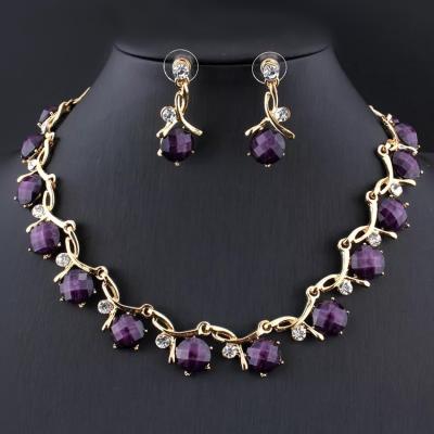 China 2021 TRENDY Purple Crystal Wedding Fashion Women Jewelry Sets for sale