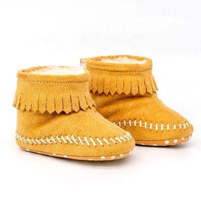 China Wholesale Custom Warm Booties Crochet Toddler Fashion Baby Shoes Toddler Winter Fur Infant Fur Baby Round Baby Knit Booties for sale