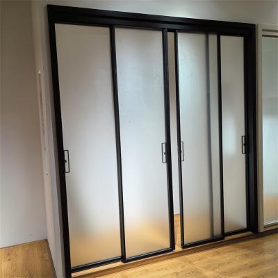 China China fábrica personalizar el interior moderno negro delgado marco de aluminio interior puerta corredera de vidrio en venta