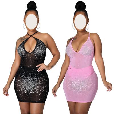 China Breathable Hot Black Plus Size V Neck Bodycon Women Sexy Club Dress Rhinestone for sale