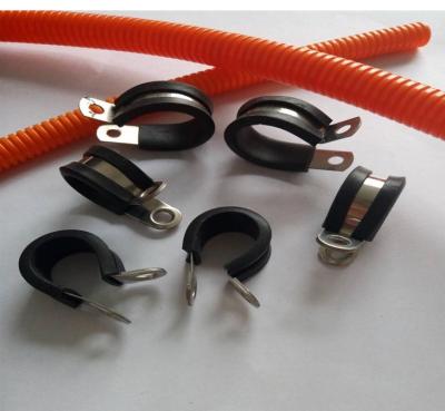 China Healthcare OEM Customized Stainless Steel Flange P-Type Metal P-Type Clamp Rubber Lined Hose Clamp Coated Belt Width Hole Diameter 15mm pipe clamp for sale