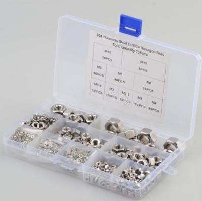 China GALVANIZED foreign trade 768pcs M1 6-M12 stainless steel 304 DIN934 hex nut combination set wholesale for sale