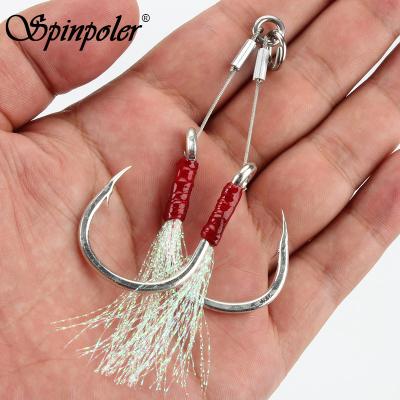 China Big Set Spinpoler 2 Pairs/Sort 1/0 2/0 3/0 5/0 7/0 Double Hook Jighooks Building Hook With Feather Jig Hooks Help Rig Fish Tackl for sale